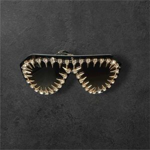 Statement Black Sunglasses with Gold Spike and Rhinestone Trim